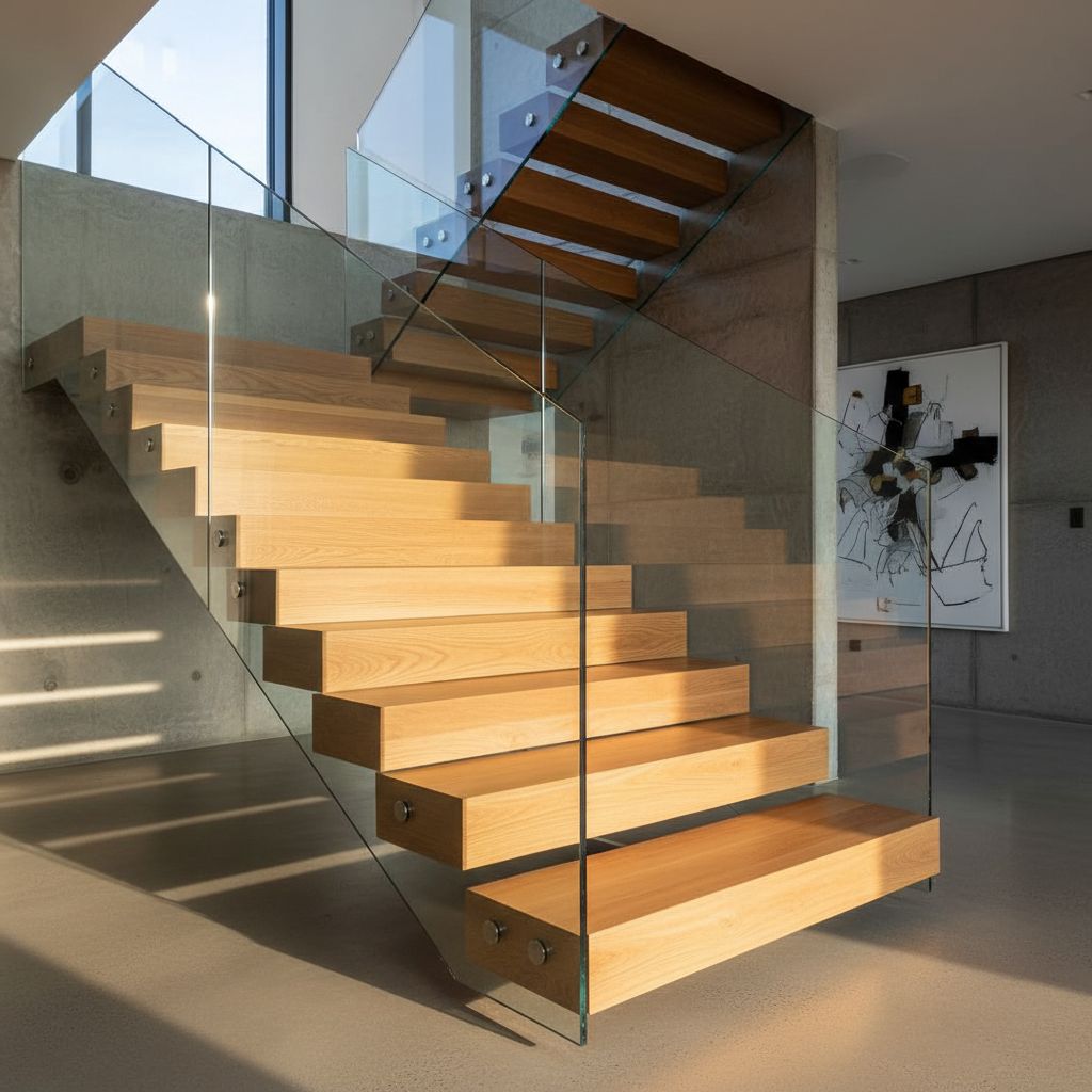 Schwebende Eleganz – Faltwerktreppe aus massiver Wildeiche